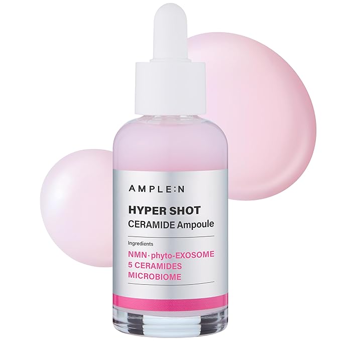 AMPLE:N Hyper Shot Ceramide Ampoule - Korean Face Serum for Dry Damaged Skin - Barrier Repair, K-Beauty 100-Hour Hydration with 50,000 ppm Ceramide Complex, Niacinamide, and Beta-Glucan, 1.69 fl. Oz.