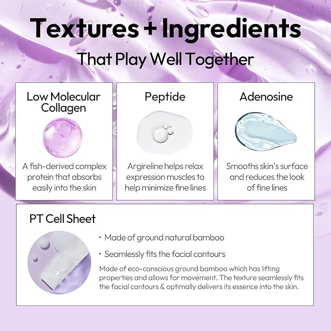 LAPCOS Collagen Sheet Mask - Firming & Age-Defying Face Masks with Collagen Peptides - Minimizes Fine Lines & Restores Skin Elasticity - Highly Breathable PT Cell Sheet - Korean Skin Care (Pack of 10)