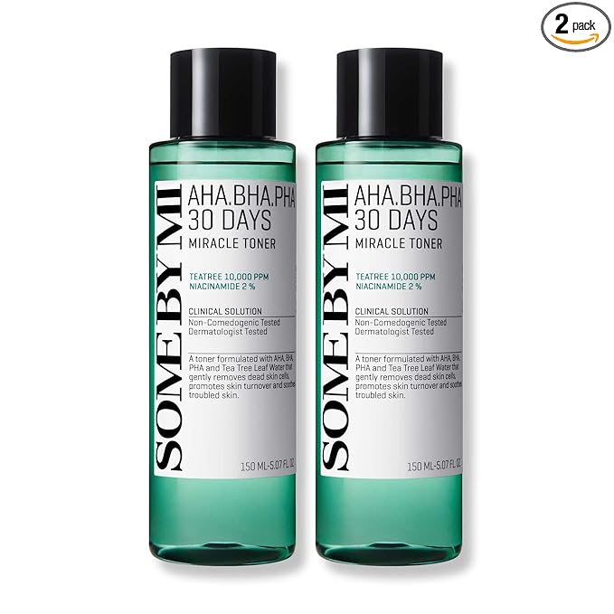 SOME BY MI AHA BHA PHA 30 Days Miracle Toner – Pack of 2 – Korean Salicylic Acid Exfoliating Face Toner for All Skin Types – Daily Pore Care & Oil Control with 2% Niacinamide – Korean Skin Care