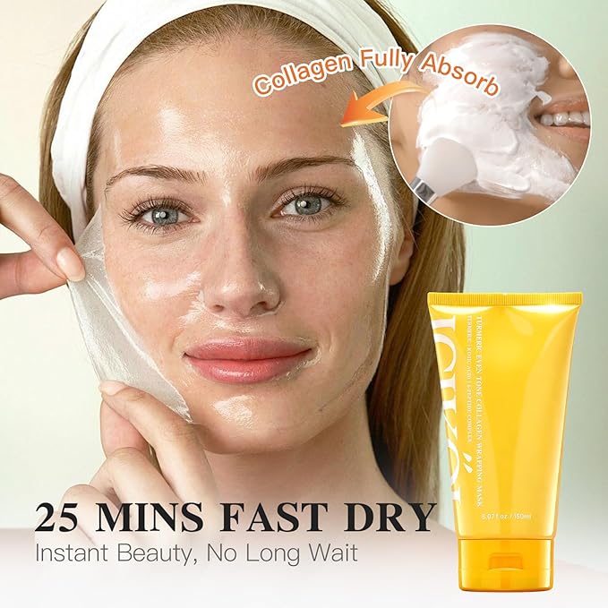 Turmeric Collagen Night Wrapping Mask 5.07 oz (2x Standard Size) – Overnight Peel-Off Face Mask with Kojic Acid & Vitamin C – Hydrating & Glow-Enhancing Korean Skincare for All Skin Types