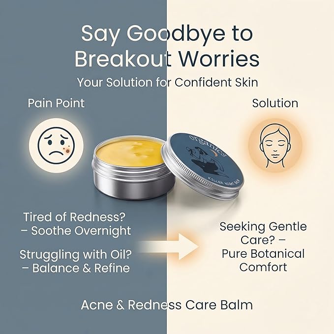 Acne & Redness Relief Balm, Natural Face Cream for Blemish & Oil Control, Plant-Based Moisturizing Skin Care for Sensitive, Oily & Combination Skin, 1PCS