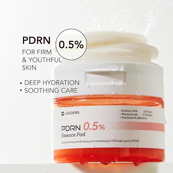 LEADERS PDRN 0.5% Essence Pad – Firming & Moisturizing Face Pads for Sensitive Skin – Anti-Aging, Help Skin Elasticity, Hydrating & Soothing Daily Skincare with Skin Barrier Support 135 ml - 70 Pads