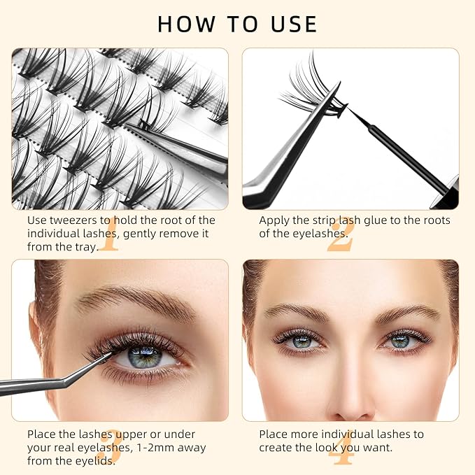 QUEWEL Cluster Lashes 240Pcs Individual Lash 20D 0.07D Curl 13mm Knot-Free Lash Extensions Clusters Lashes Soft&Natural False Eyelashes Individual DIY Eyelash Extension at Home(20D 0.07D 13)