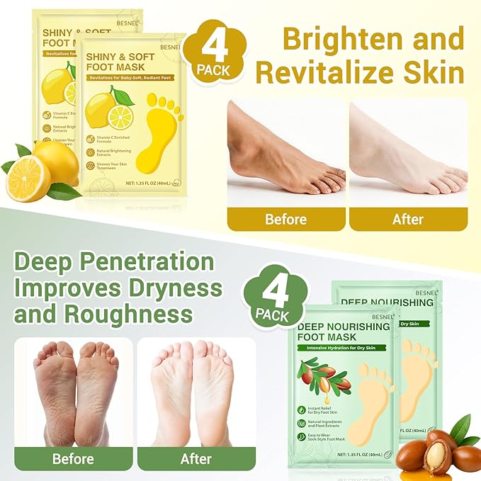 16 Pack Moisturizing Foot Mask,Hydrating Foot Masks for Dry Cracked Feet,Soothing Dry Skin Moisturizer Socks for Baby Soft Feet,Teacher Appreciation Gifts,Foot Care Spa Gifts for Women Men(4 Styles)