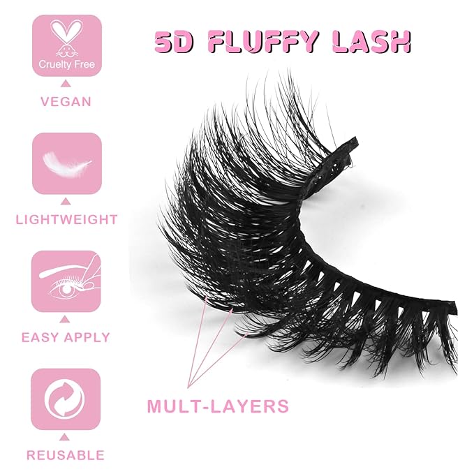 APCYUST Lashes Mink Bulk 30 Pair Wholesale Lashes 5D Fluffy Eyelashes Wholesale Faux Mink Eyelashes Natural Medium Length Fake Lash with Portable Pack (Flare V 30 Pairs)