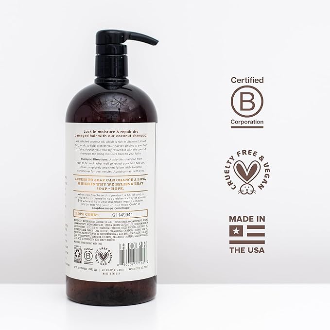 Soapbox Coconut & Shea Shampoo, Leaves Hair Feeling Soft, Shiny & Hydrated - Clean Ingredients Free of Harsh Chemicals, Sulfates, Parabens & Silicones - Hydrating Shampoo for Dry Hair - 33.8 oz Liter