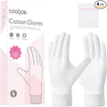 COOLJOB 4 Pairs Soft Moisturizing Cotton Gloves Set with Stretch Elastic Cuff, Overnight Lotion Sleeping Gloves for Dry Hands, Eczema Skin, Beauty Women SPA Essentials, Small, White