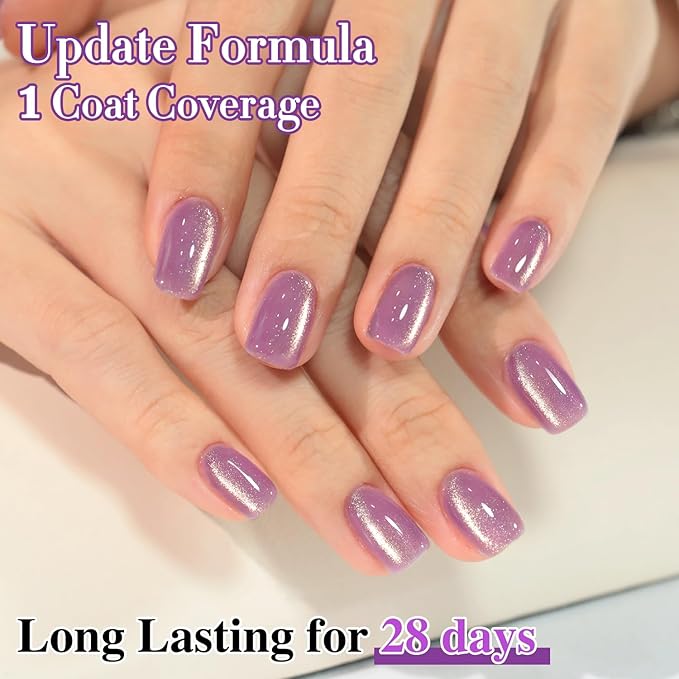 Double Rhythm 15ML Jelly Glass Cat Eye Gel Polish with Magnet Holographic Glitter Shimmer Translucent Sheer Color Salon Soak Off Magnetic Nail at Home (Lavender Purple-MC1196)