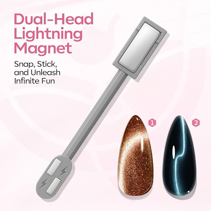 modelones Cat Eye Gel Polish Nail Magnet, 3-in-1 Cat Eye Magnet Pen & Heart-Shaped for Nail Art Tool Cylindrical & Ball &Lightning Circle Cat Eye Magnet for Cateye Gel Polish DIY Salon