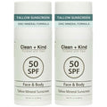 Tallow Sunscreen SPF 50 Twin Bundle — Mineral Body Sunblock, Non-Nano Zinc Oxide, Reef-Safe, 80 Min Water-Resistant Family Pack (Two 3.4 oz)