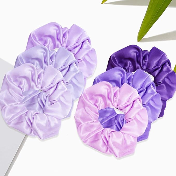 Cubaco 12 Pieces Satin Hair Scrunchies Elastic Hair Bobbles Scrunchy Hair Ties Ponytail Holder Hair Ties, Purple Lovers