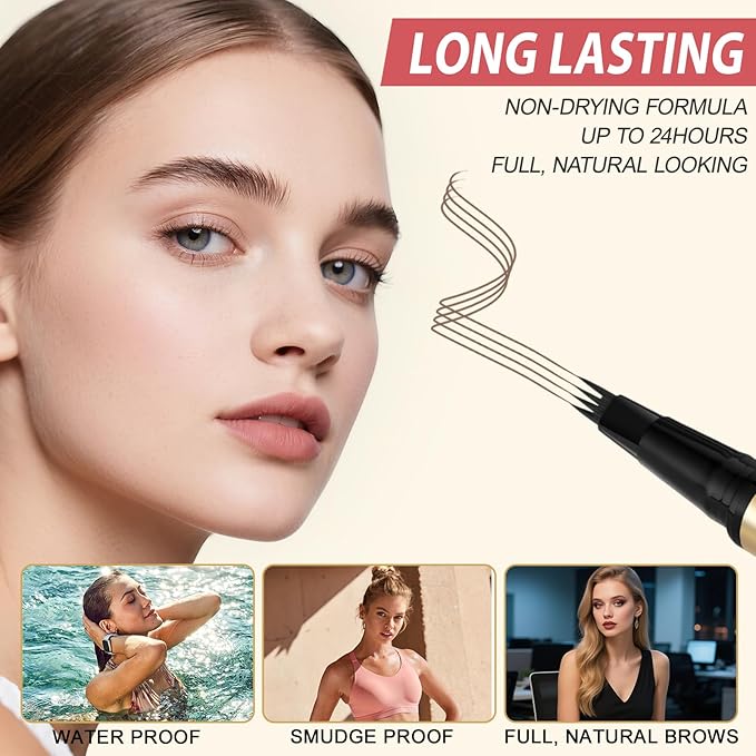 Eyebrow Pencil Kit, with Microblading Eyebrow Pen, Eyebrow Gel, Eyeliner, Eyebrow Brush, Eyebrow Pencils for Women, Waterproof, Smudge Proof, Long Lasting Makeup Formula - Medium Brown