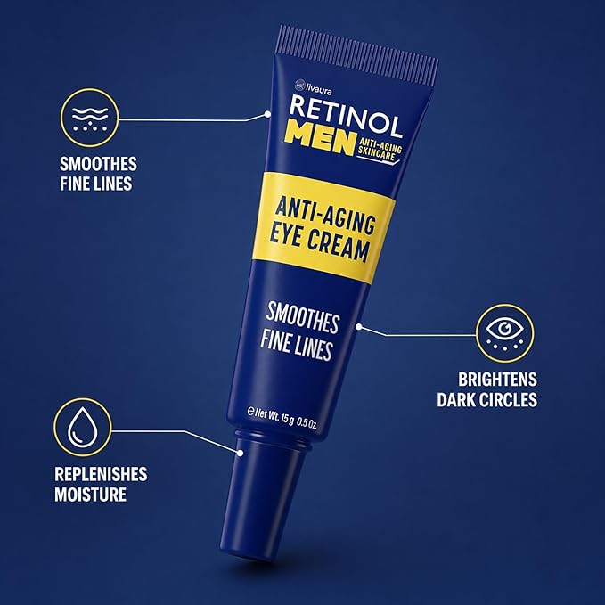 LIVAURA Retinol Men’s Eye Cream – Under Eye Treatment for Dark Circles, Puffiness & Bags, Dark Circle, Anti Aging Formula for Wrinkles, Hydrating Brightening Moisturizer for Eyes Area Care Treatment