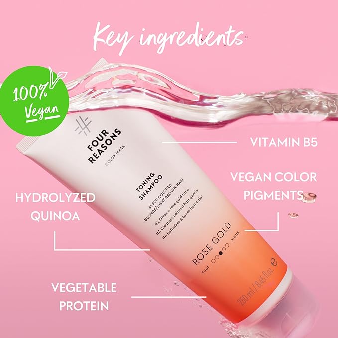 FOUR REASONS Color Mask, Rose Gold (27 Colors) – Hair Gloss & Color Depositing Conditioner – Semi Permanent Hair Toner for Color-Treated Hair Color For Women – Vegan & Cruelty-Free – 6.76 fl oz