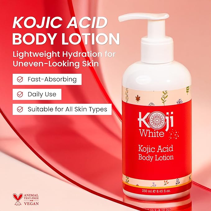 Koji White Kojic Acid Body Lotion – Vegan Moisturizing Lotion for Dry Skin, Hydrating and Nourishing, Paraben-Free, 8.45 Fl Oz