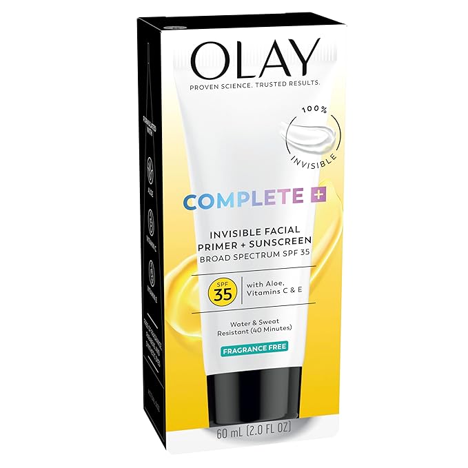 Olay Invisible Facial Primer + Sunscreen SPF 35, Aloe, Vitamin C & E Enriched, Lightweight, Water & Sweat Resistant & 100% Invisible, 2 fl oz