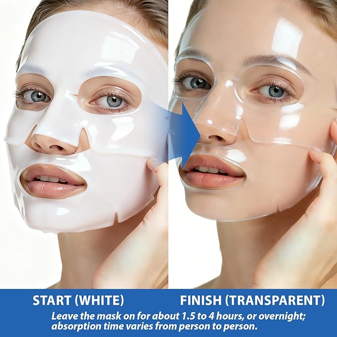 ABOTE Collagen Facial Sheet Mask - Overnight Jelly Gel Transforming from White to Transparent for Glass Glow Skin, Boost Elasticity, Even Skin Tone & Hydrate, 1.23oz (35g) x 4 Pack