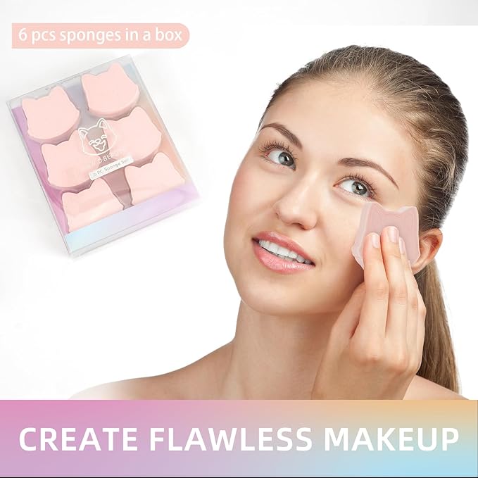 6-Pack Pink Makeup Sponge Set, Cosmetic Powder Puff-Adorable Non-Latex Beauty Blending Sponges for Foundation, Liquid, Cream, Reusable & Easy to Clean