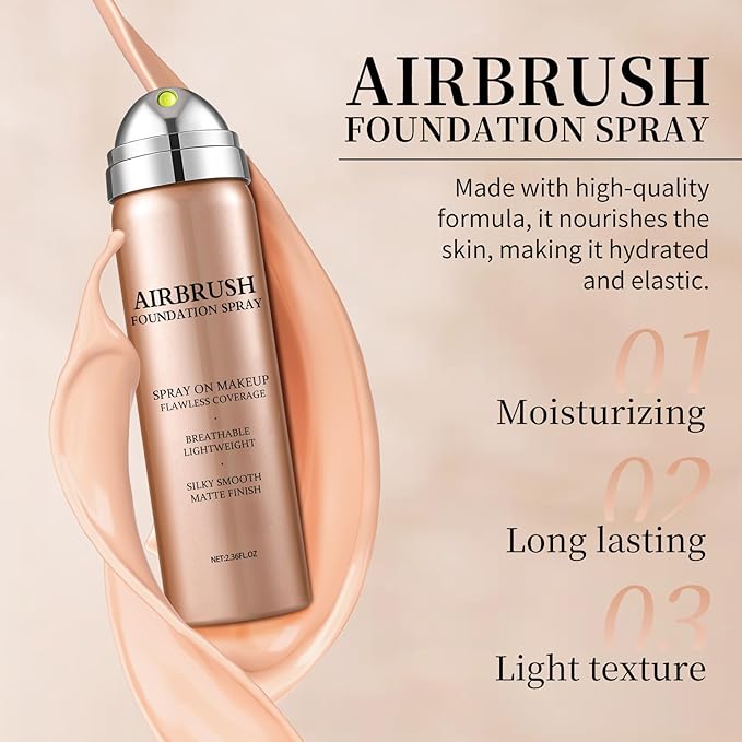 Air Brush Makeup Foundation Lightweight Breathable Spray Foundation Makeup for Mature Skin-02 Beige
