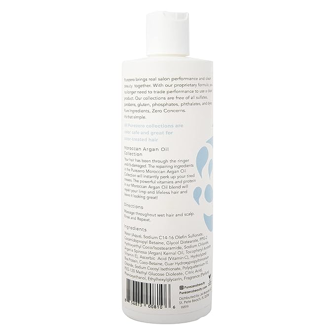 Purezero Moroccan Argan Oil Shampoo & Conditioner set - Repair Damaged Hair - Fight Dandruff & Frizz - Zero Sulfates, Parabens, Dyes, Gluten - 100% Vegan & Cruelty Free - Great For Color Treated Hair