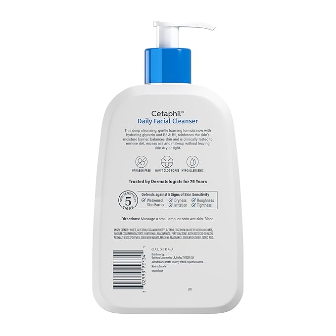 Cetaphil Face Wash, Daily Facial Cleanser for Sensitive, Combination to Oily Skin, NEW 16 oz 2 Pack, Gentle Foaming, Soap Free, Hypoallergenic