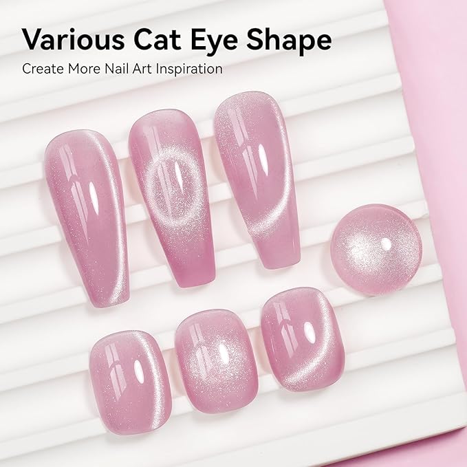 Cat Eye Gel Nail Polish, Pink Moonlight Manetic Nail Polish with Magnet Stick for Holographic Shimmer Cateye Glitter Effect UV Nail Valentine's Day Art Manicure Salon DIY Home