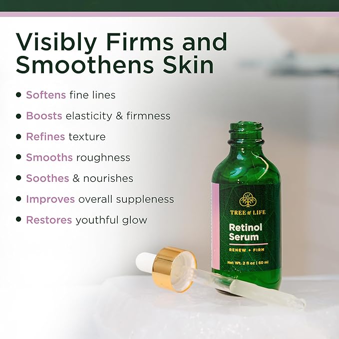 Tree of Life Beauty Retinol Serum, Skin Smoothing Face Oil for Dark and Age Spots and Fine Lines, Facial Serums for Dry and Sensitive Skin Care with Hyaluronic Acid for Soft Smooth Skin, 2 Fl Oz
