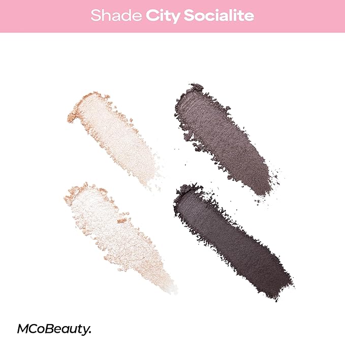 MCoBeauty Ultra Luxe Eyeshadow Quad City Socialite - Golden Brown Shimmer & Matte Eye Shadow Palette - Blendable Buildable Long Wearing 4 Pan Compact with Mirror - Soft Finish - Vegan Cruelty Free