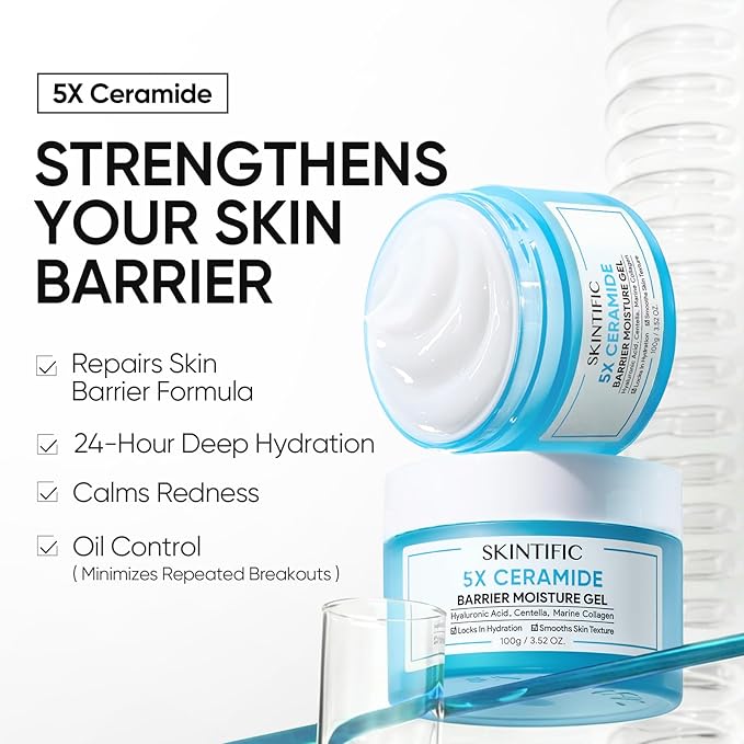 SKINTIFIC Face Moisturizer with 5X Ceramides, Hydrating Moisture Barrier Repair Cream for Sensitive/Oil Skin Types, Hyaluronic Acid & Centella, Daily Facial Moisturizer, Non-Comedogenic 100g/3.52 OZ