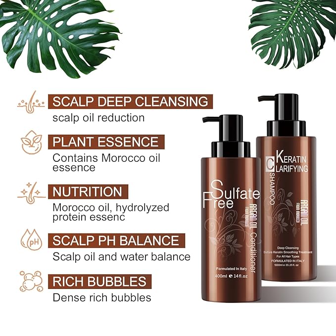 Moisturizing Organic Sulfate Free Moroccan Argan Oil Shampoo and Conditioner Set - Smooth Shampoo and Conditioner Sets,Color Safe Treatment, Repairing For Dry, Damaged, Frizzy