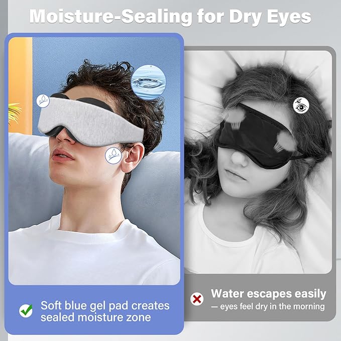 2026 Upgraded Sleep Mask for Dry Eyes, Moisture Goggles for Dry Eye Night, 100% Blackout Hydrating Sleep Goggles, Adjustable Strap, Soft Reusable Eye Mask for Sleeping & Travel – Grayish White