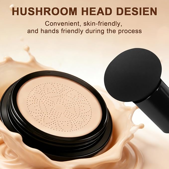 Glow Cushion Foundation, Mushroom Head Air Cushion CC Cream, Lightweight Face Makeup Foundation Moisturizing BB Cream Foundation Brighten Long-Lasting Full Coverage for All Skin Types (Warm)