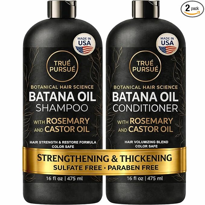 Batana Oil Shampoo and Conditioner Set for Men & Women with Rosemary & Castor Oil – Hair Growth Support & Sulfate-Free Hair Strengthening for Dry Damaged & Thinning Hair – 16 fl oz Each TRUÉ PURSUÉ