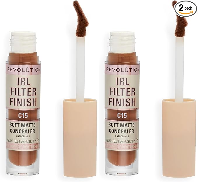 Revolution, IRL Filter Finish Concealer, Full Coverage, Oil-Free, Long-Lasting & Lightweight Formula, Infused with Hyaluronic Acid, Vegan & Cruelty-Free, C15, 0.21 oz (Pack of 2)