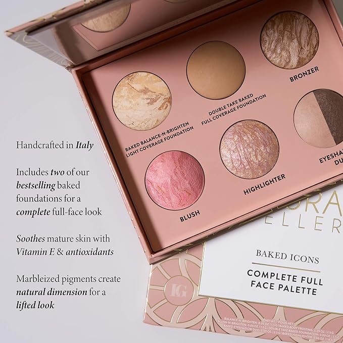LAURA GELLER Baked Icons Complete Full Face Palette, Deep | All-in-One Makeup Palette with Baked Foundations, Blush, Bronzer, Highlighter, Eyeshadows | Coverage for Mature Skin | Travel-Friendly