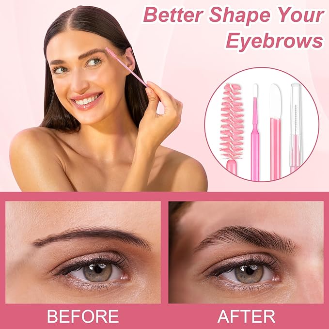 60 Pcs Brow Lamination Supplies Kit with 1 Pack Eyebrow Tattoo Plastic Wrap Disposable Lip Applicators Eyebrow Spoolies Brush Micro Swabs Interdental Brushes for DIY Eyebrow Lift Tint Tools(Pink)