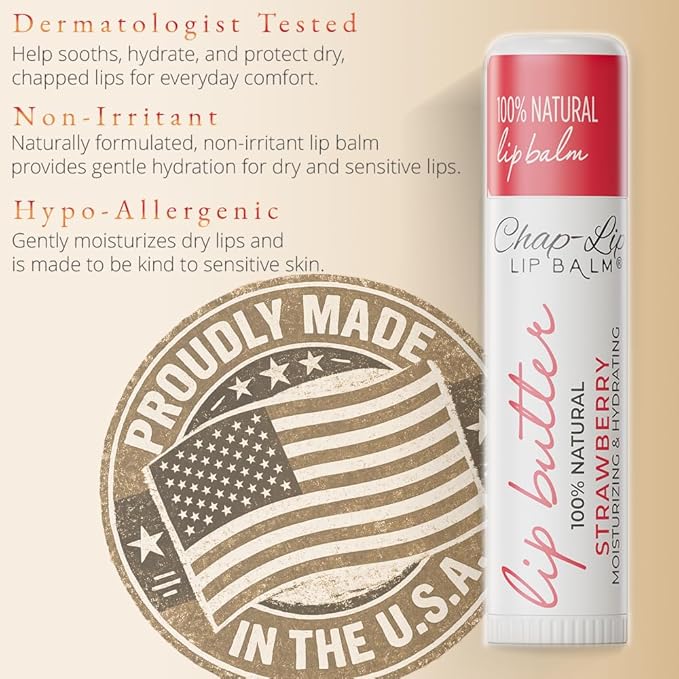 CHAP-LIP 100% All Natural Lip Balm Hydrating Bulk Chap Stick with Fruit Flavors, Coconut Oil, Cocoa Butter - Christmas Gift Stocking Stuffers Lip Therapy Pack for Men and Women - Made in USA, 60 Pack
