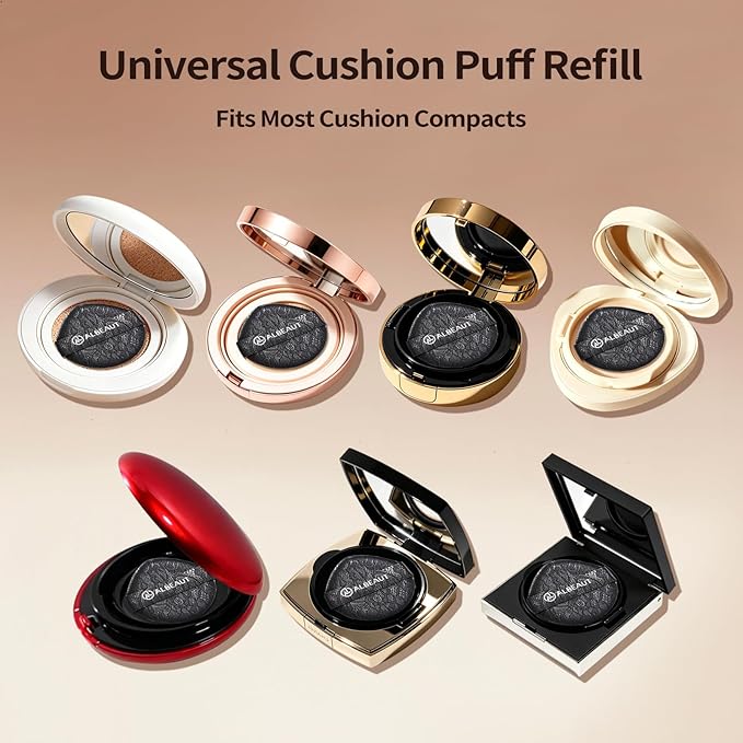 ALBEAUT Rubycell Cushion Puff, 4PCS Teardrop Makeup Applicator for Cushion Foundation, Liquid Foundation & Cream Makeup, Lace-Detail PU Back, Precision Tip