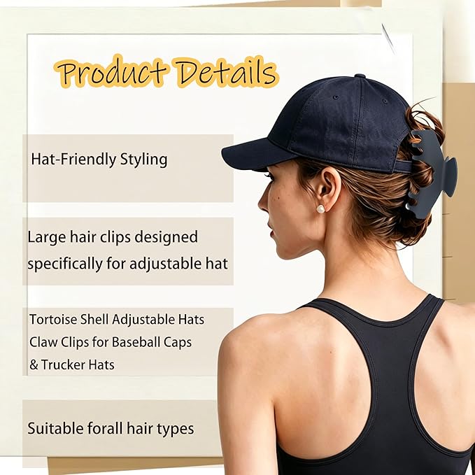 3Pcs Large Trucker Hat Claw Clips for Women Hats Hair Clip for Baseball Cap Claw Clips for Thick Hair Hat Hairstyles, Gifts Hair Accessories