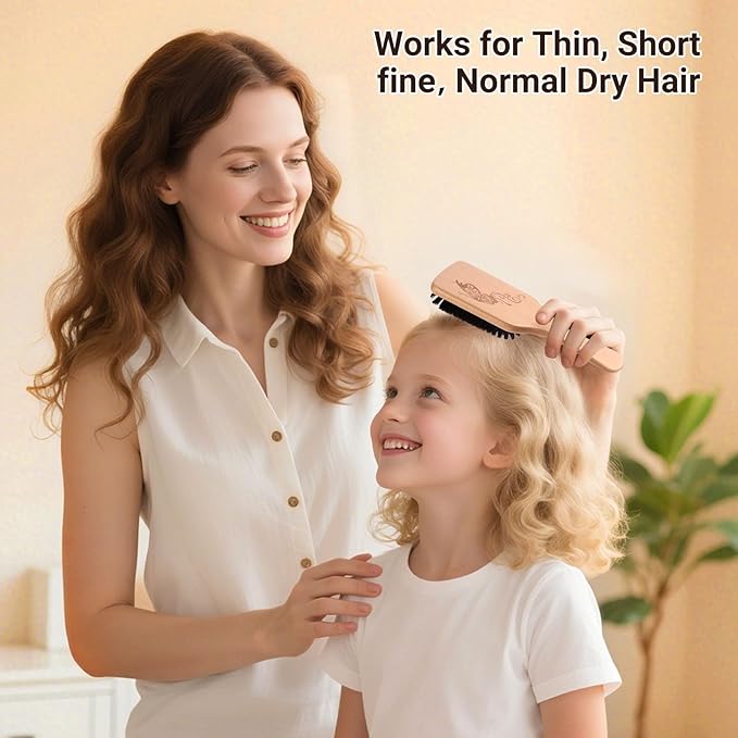 URTHEONE Pure Boar Bristle Hair Brush Set with Wide-Tooth Comb,Natural Beechwood Detangling Kit for Shine & Frizz Control,Gift for Women & Men