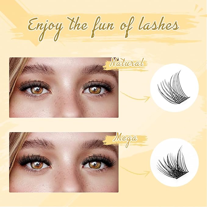 QUEWEL DIY Eyelash Extensions Kit, 144 Pcs Lash Clusters, Cluster Eyelashes Applicator Tool, Super Hold Cluster Lashes Bond and Seal, Clusters Lash Glue Remover Easy to Use at Home(QU-H-DH-02)