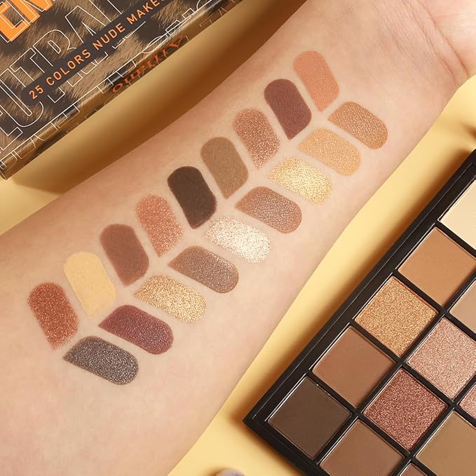 Nude Neutral Eyeshadow Palette Makeup Matte Shimmer Smokey Naked Gold 25 Shades Eye Shadow Palette Warm Brown Looks High-Pigment Natural-Looking Long-Lasting Waterproof Blendable for Hazel Brown Eyes