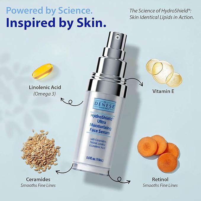 Dr. Denese SkinScience HydroShield Retinol Serum for Face 0.5 oz Travel Size – Dermatologist Tested Hydrating Serum, Contains Retinol and Ceramides for Deep Moisture - Cruelty Free
