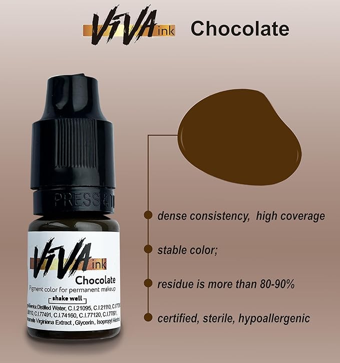 Eyebrow Permanent Makeup Ink – Chocolate – Long Lasting Permanent Eyebrow Pigment for Microblading Saturated and Natural Colored Ink for Eyebrow Tattoo (0.2 oz)