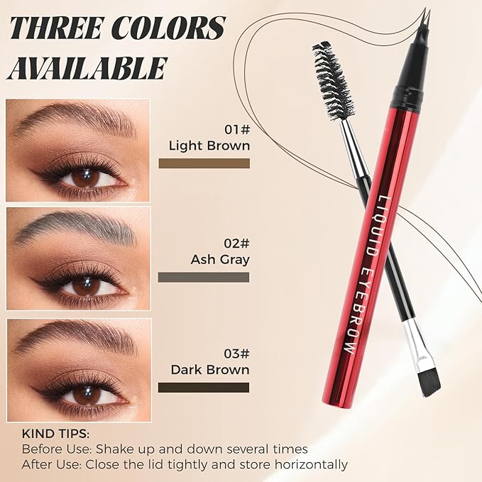 2PCS Microblading Eyebrow Pencils for Women with Eyebrow Brush, Waterproof & Lasts all Day & Highly Pigmented, 2-Fork Tip Precisely and Easily Create Natural Eye-brow Color Faux Brow (Gray Brown)
