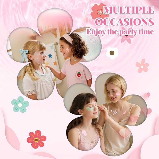 90PCS Spa Party Supplies for Girls, Sleepover Party Supplies for Girls, Skincare Set, Include Sleepover Party Temporary Tattoos, Face & Lip Mask, Foot Bath Bombs, Hand Cream, Spa Party Favors