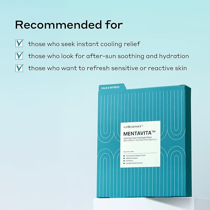 MENTAVITA™ Calming Fresh Hydrogel Mask – Cooling & Soothing Overnight Mask for Heated and Sensitive Skin (32g x 5ea)
