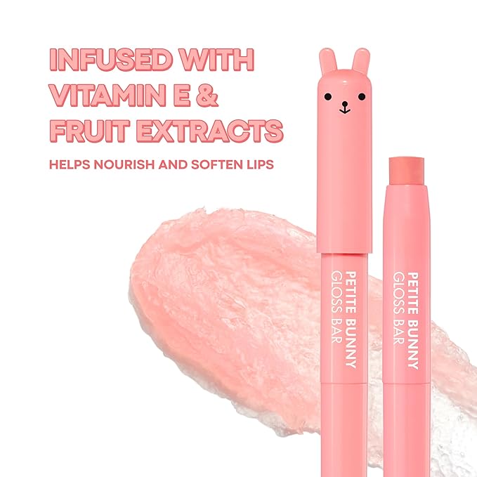 TONYMOLY Petit Bunny Lip Gloss – Easter Basket Stuffer, Cute Bunny Lip Crayon, Hydrating Korean Lip Gloss with Vitamin E for Soft, Juicy Cherry