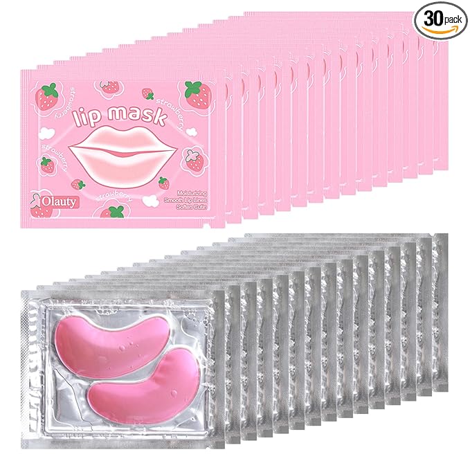30 Pairs Eye Masks & Lip Masks, Under Eye Patches for Puffy Eyes, Moisturizing Lip Mask Pink Pads, Reducing Fine Lines, Bridal Shower Gifts, Graduation Gifts, Wedding Bridesmaid Gifts, Bulk Gifts