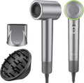 High Speed Ionic Hair Dryer, 160,000 RPM Brushless Motor for Fast Drying, 3.7 Billion Negative Ions for Smooth Hair, Low Noise Portable Blow Dryer with Diffuser & Concentrator, Grey